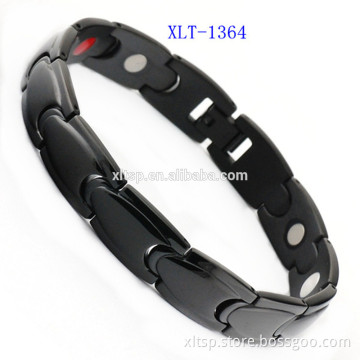 Full black plated men 's 4 in 1 bio magnet titanium bracelet
